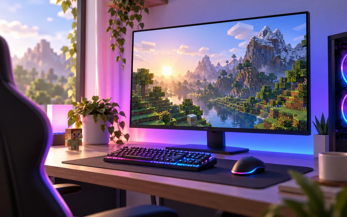 Text-free Minecraft-style settings landscape